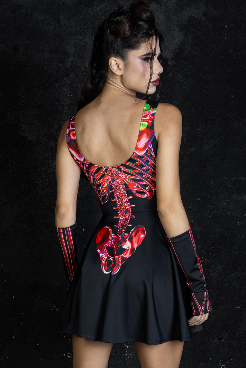 Red Ruby Skeleton Sexy Skater Dress for Halloween | Devil Walking Red Ruby Skeleton Sexy Skater Dress for Halloween | Devil Walking