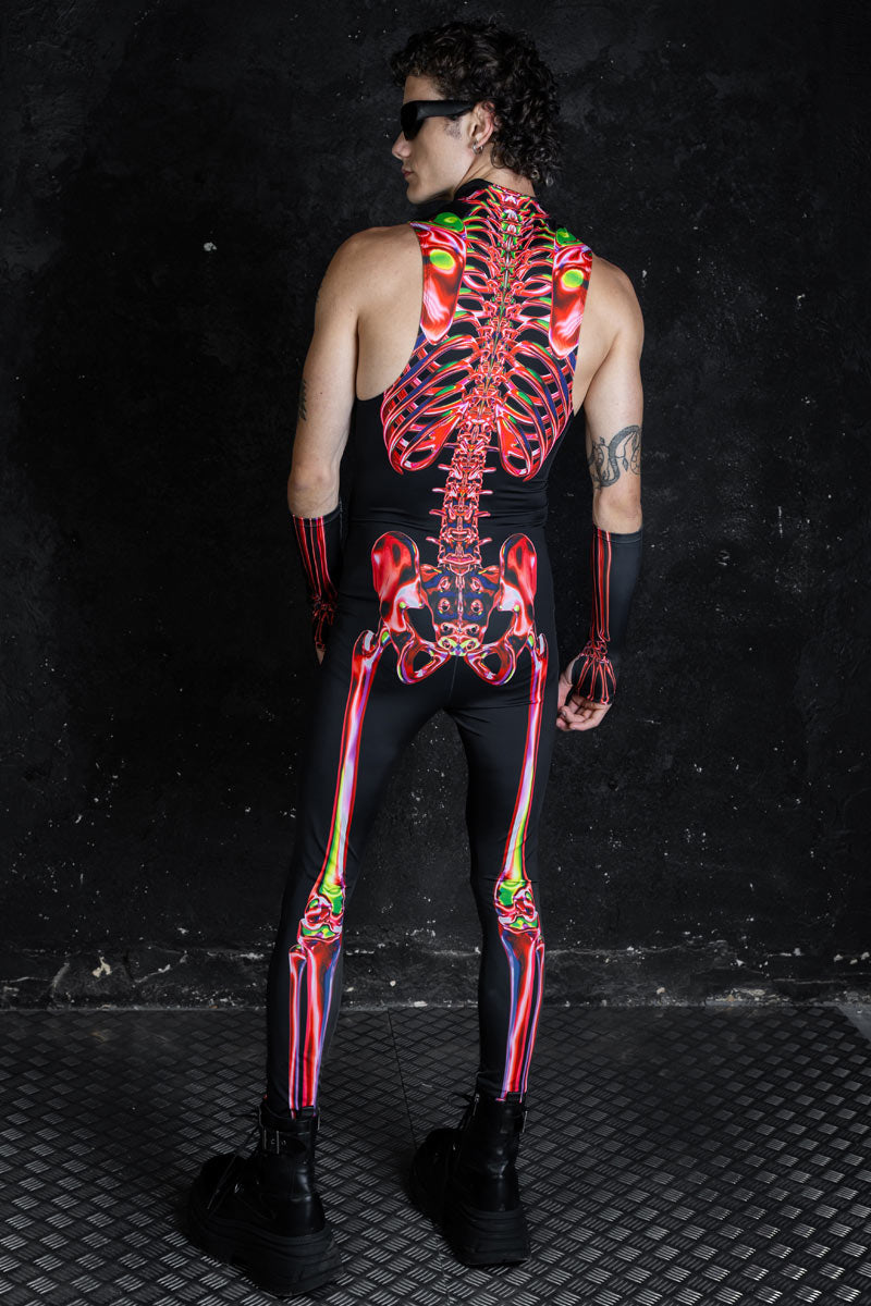 Red Ruby Skeleton Men Leggings for Halloween & Rave