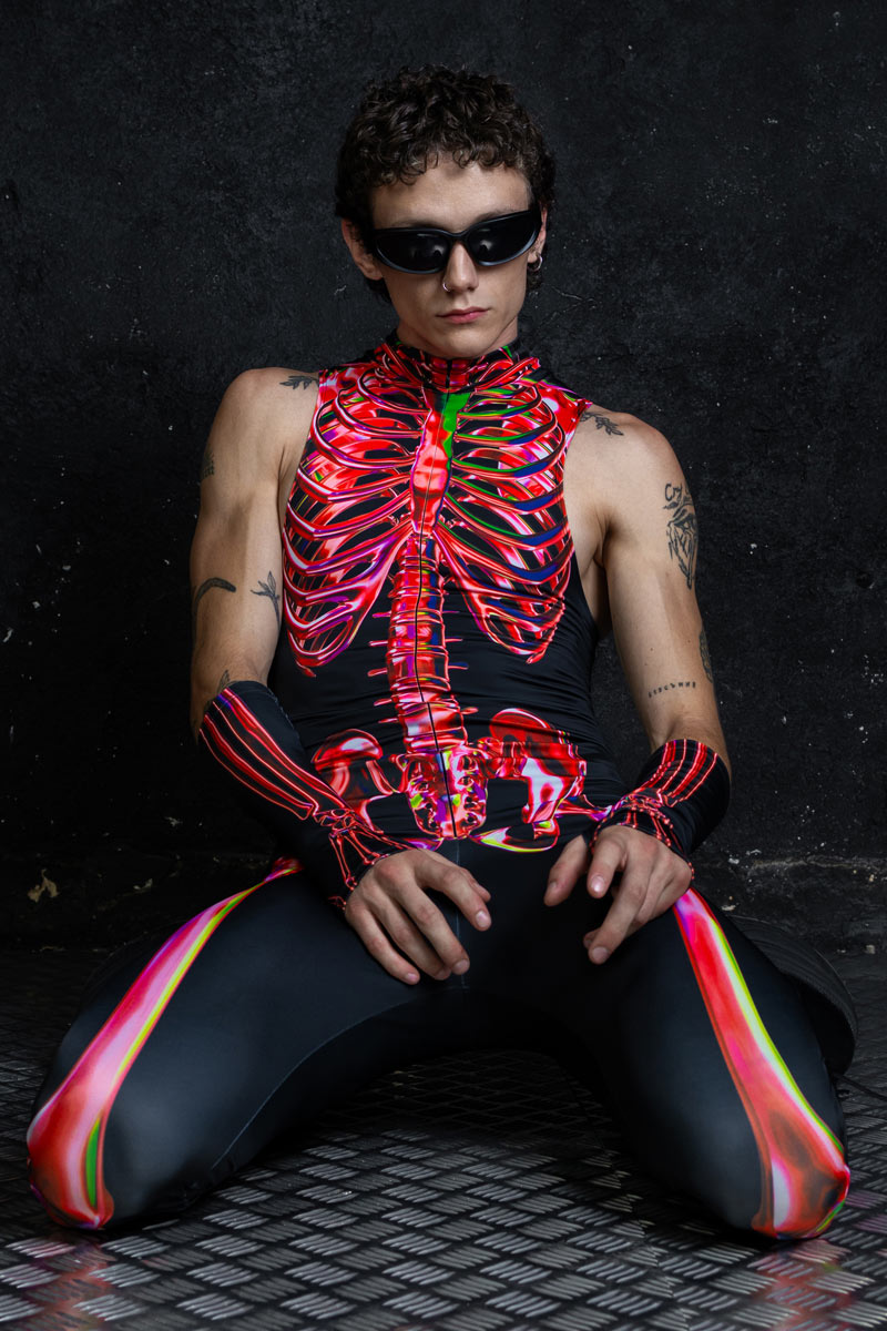 Red Ruby Skeleton Sleeveless Men Costume for Halloween | Devil Walking