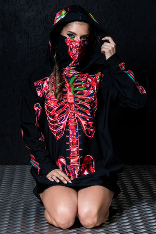 Ruby Skeleton Super Oversized Hoodie Front View