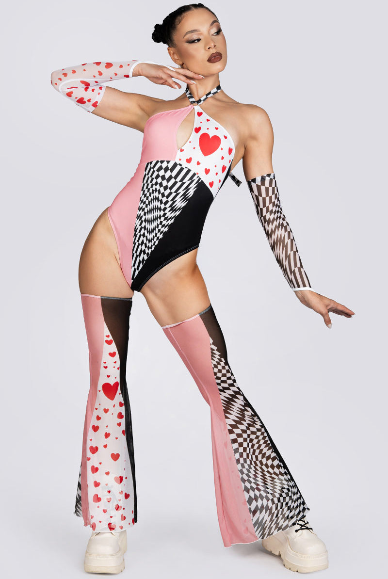 Runaway Rabbit Halter Cut Out Bodysuit Rave Halloween Costume Women