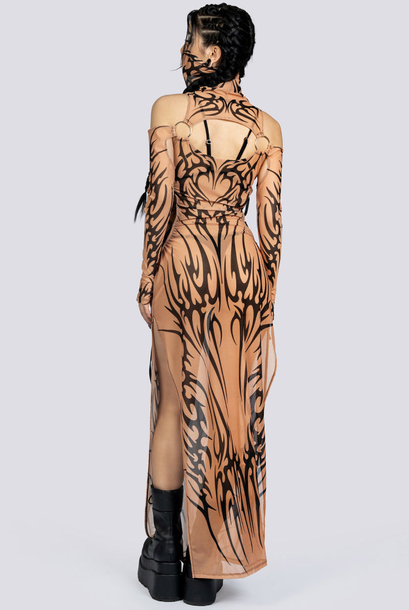 Sandstorm Lace Up Maxi Mesh Dress Rave Wear