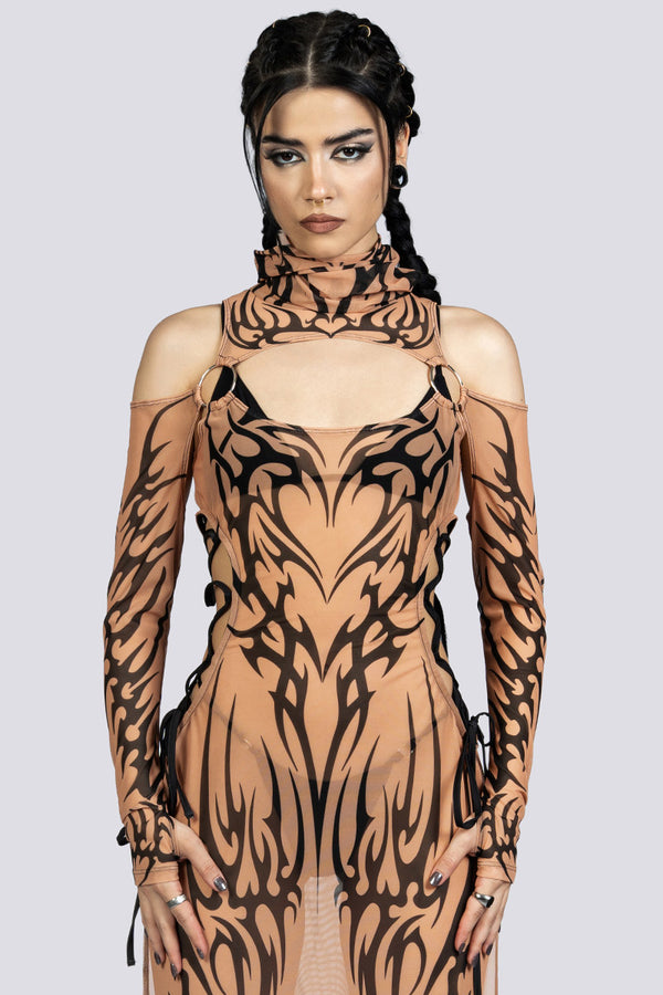 Sandstorm Lace Up Maxi Mesh Dress Festival Wear