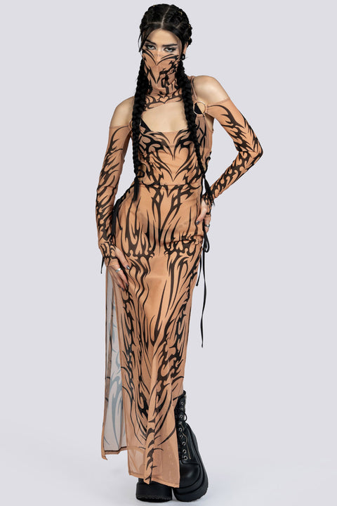 Sandstorm Lace Up Maxi Mesh Dress Festival Outfit