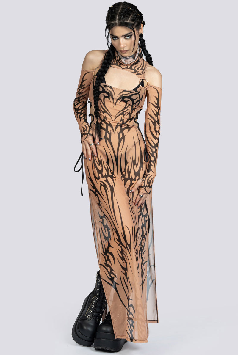 Sandstorm Lace Up Maxi Mesh Dress Rave Outfit