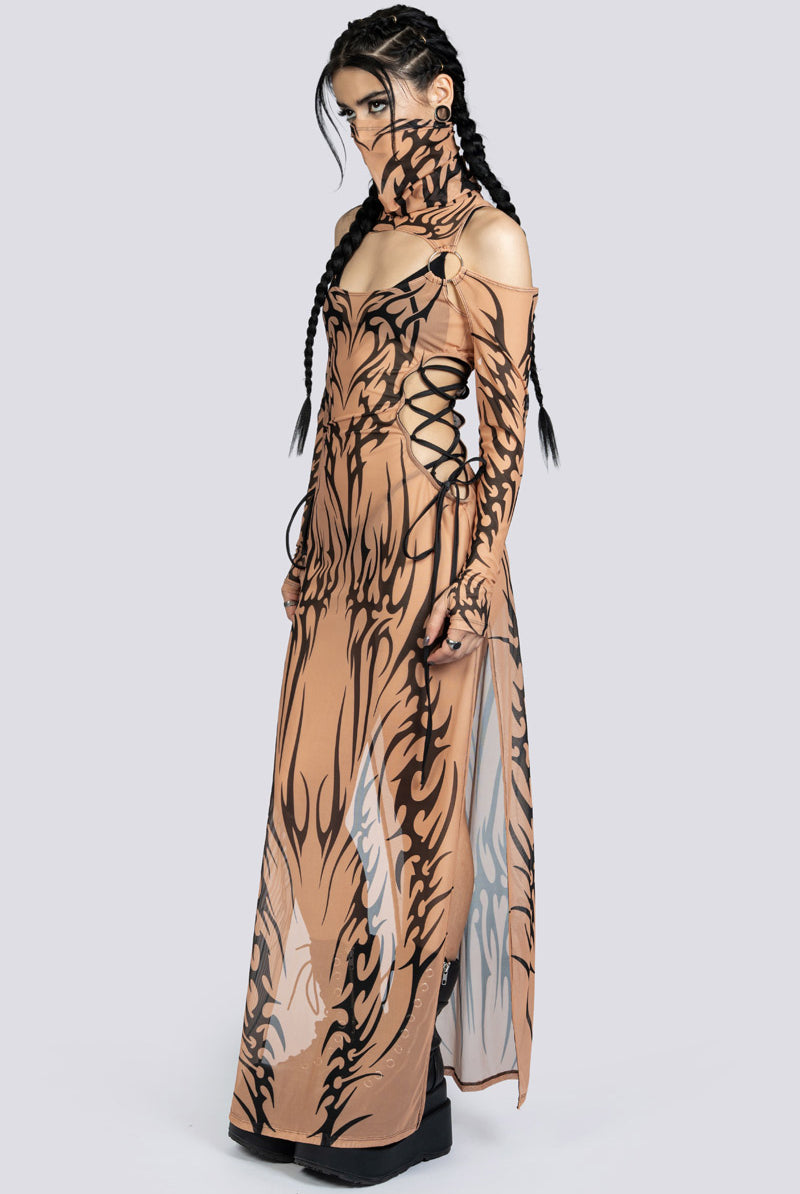Sandstorm Lace Up Maxi Mesh Dress Festival Clothing