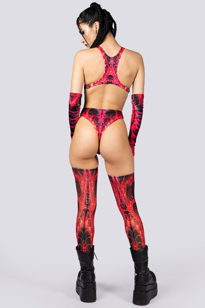 Rave Outfit Scarlet Enigma High Cut Bodysuit Back View