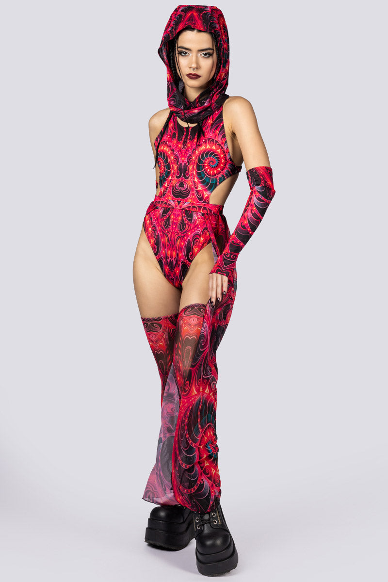 Scarlet Enigma Rave Hood Front View