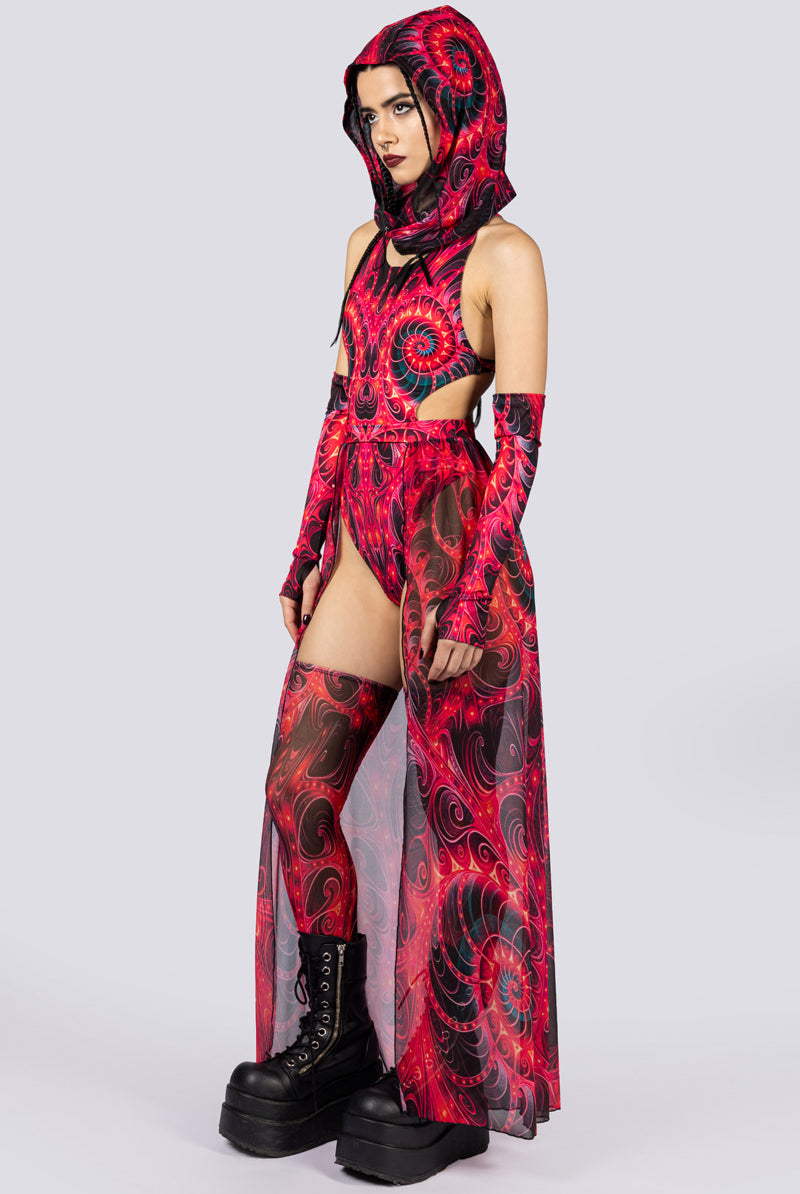 Scarlet Enigma Sheer Maxi Skirt Full Side View