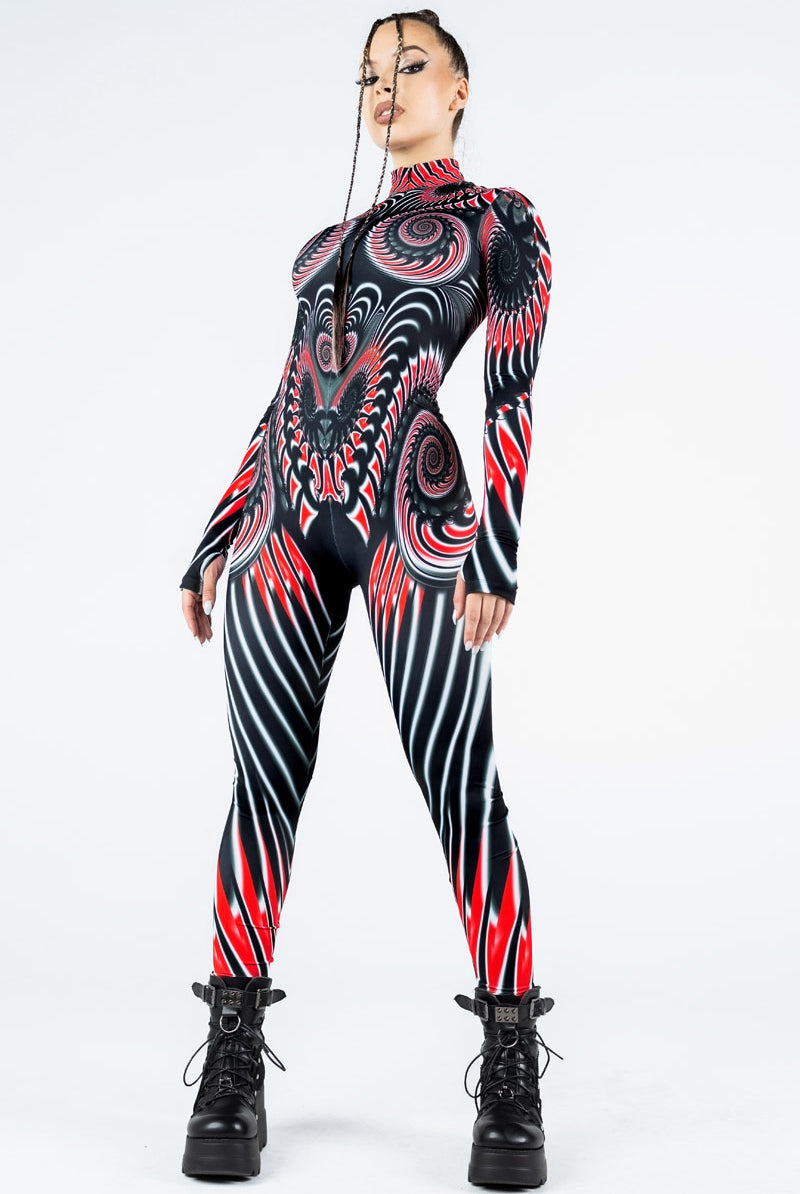 Scarlet Hypnotica Sexy Full Body Costume for Rave | Devil Walking Scarlet Hypnotica Sexy Full Body Costume for Rave | Devil Walking