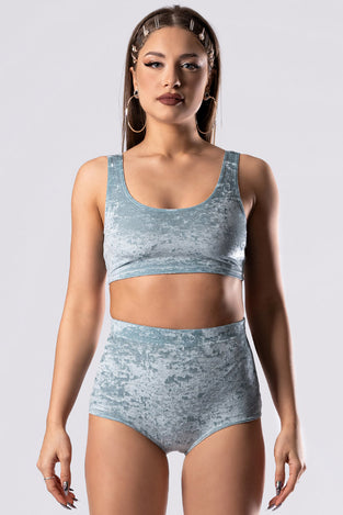 Rave Outfit Sea Foam Bra Crop Top Grey Velvet Close View
