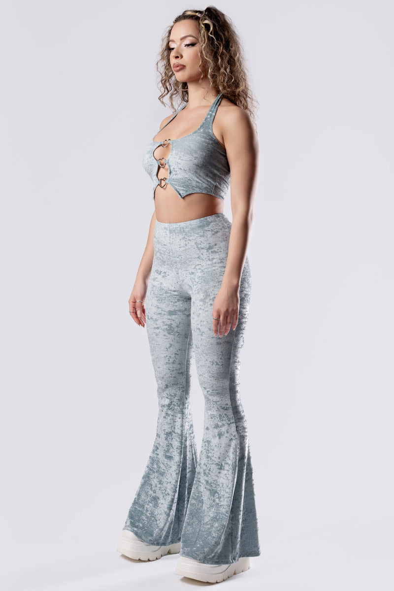 Sea Foam Flare Pants - Light Blue Velvet | Devil Walking