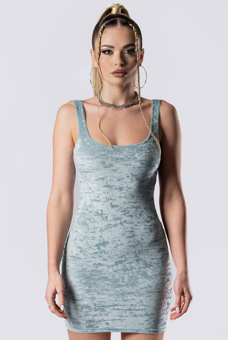 Sea Foam Square Neck Bodycon Dress - Light Blue Velvet | Devil Walking Sea Foam Square Neck Bodycon Dress - Light Blue Velvet | Devil Walking