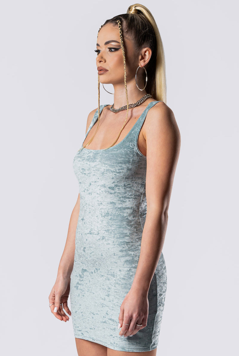 Sea Foam Square Neck Bodycon Dress - Light Blue Velvet Sea Foam Square Neck Bodycon Dress - Light Blue Velvet