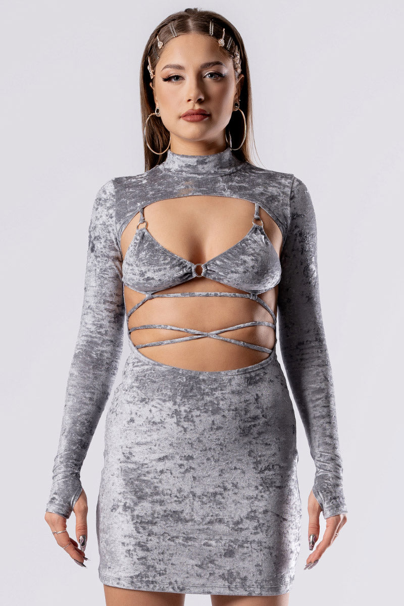 Silver Fox Open Front Velvet Dress