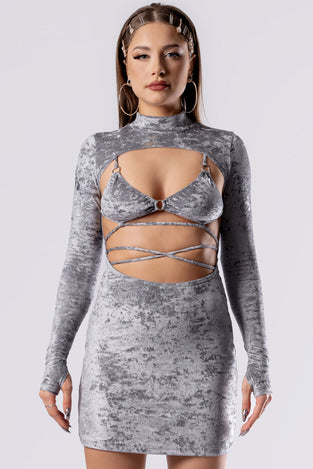 Silver Fox Open Front Velvet Dress