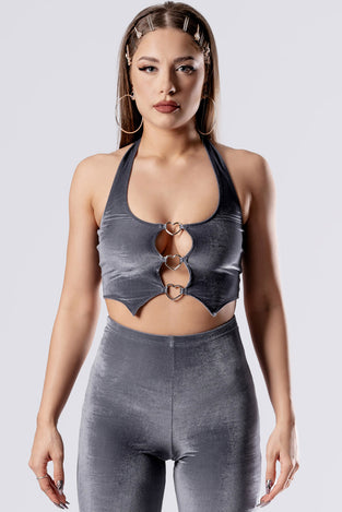 silver-sass-triple-ring-halter-top-close-view