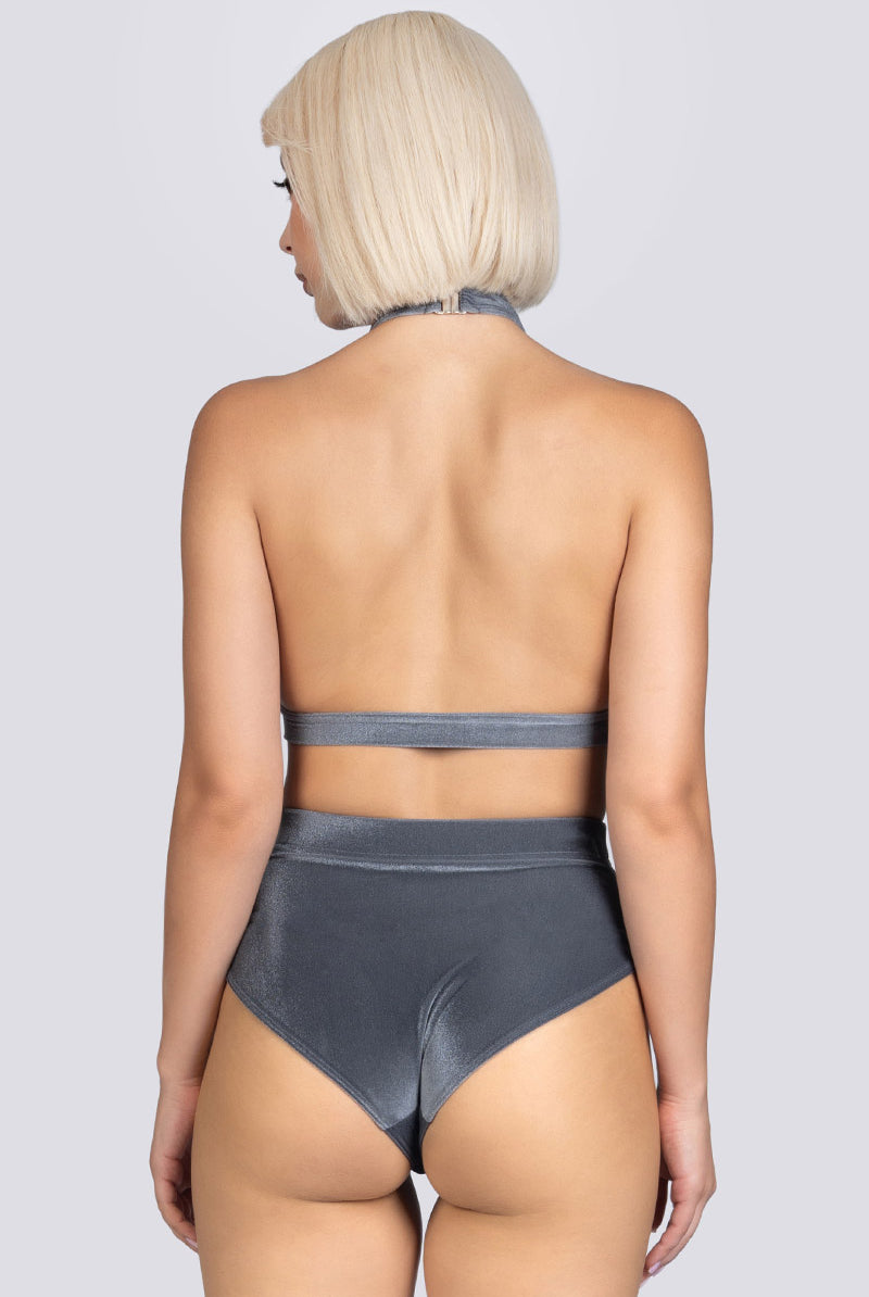 Silver Sass Underboob Clasp Crop Top - Gray Velvet Dancewear