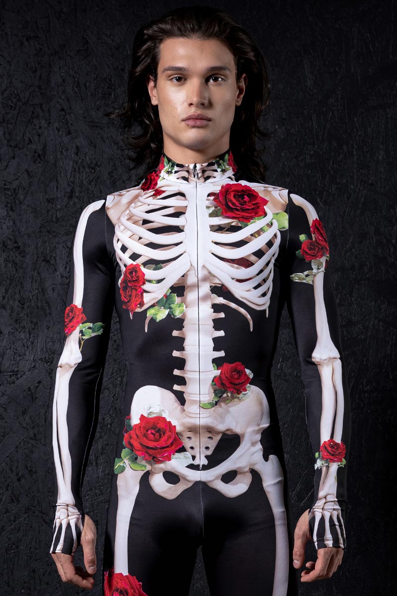 Skeleton & Roses Men's Costume Close View