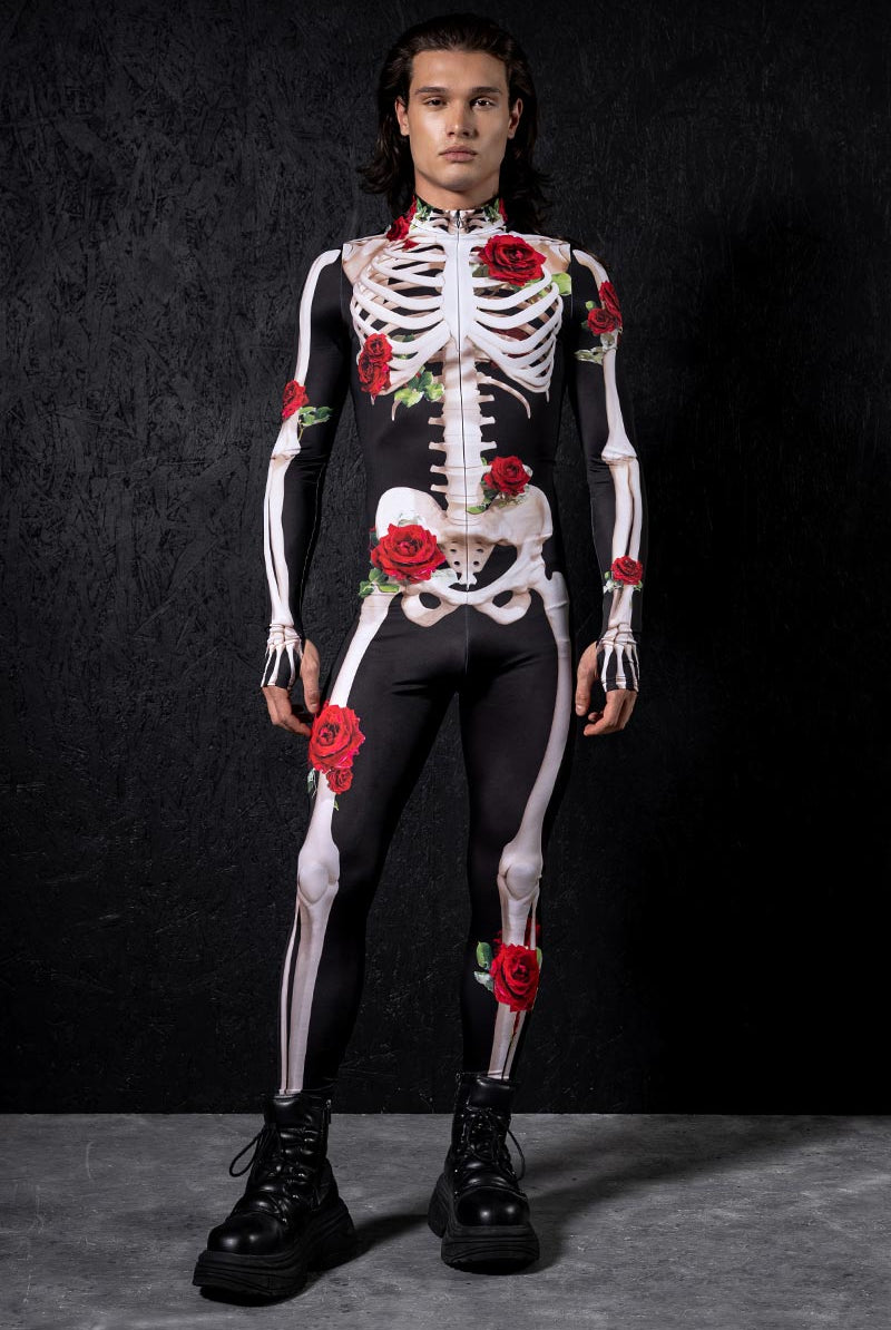 One Skeleton With Roses Skeleton & Roses Men's Halloween Costume for Day of the Dead