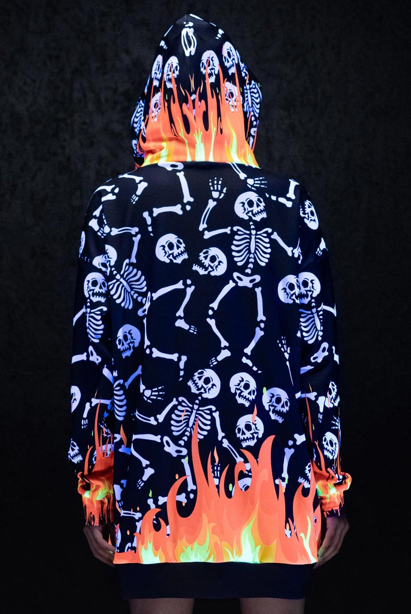 Skeletons in Hell Super Oversized Hoodie UV Back View