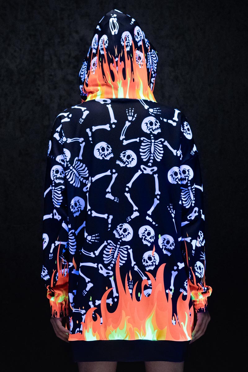 Skeletons in Hell Super Oversized Hoodie UV Back View