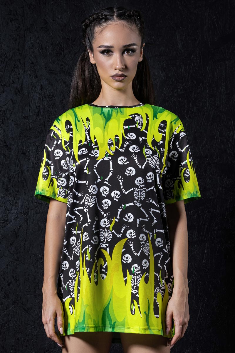 Skeletons in Wildfire Oversized Tee Dress Front View