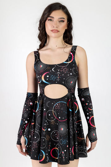 black cut out skater dress Plunge Halterneck Open Back Flippy Hem Mini Skater Dress In Black Slinky |  EGO US