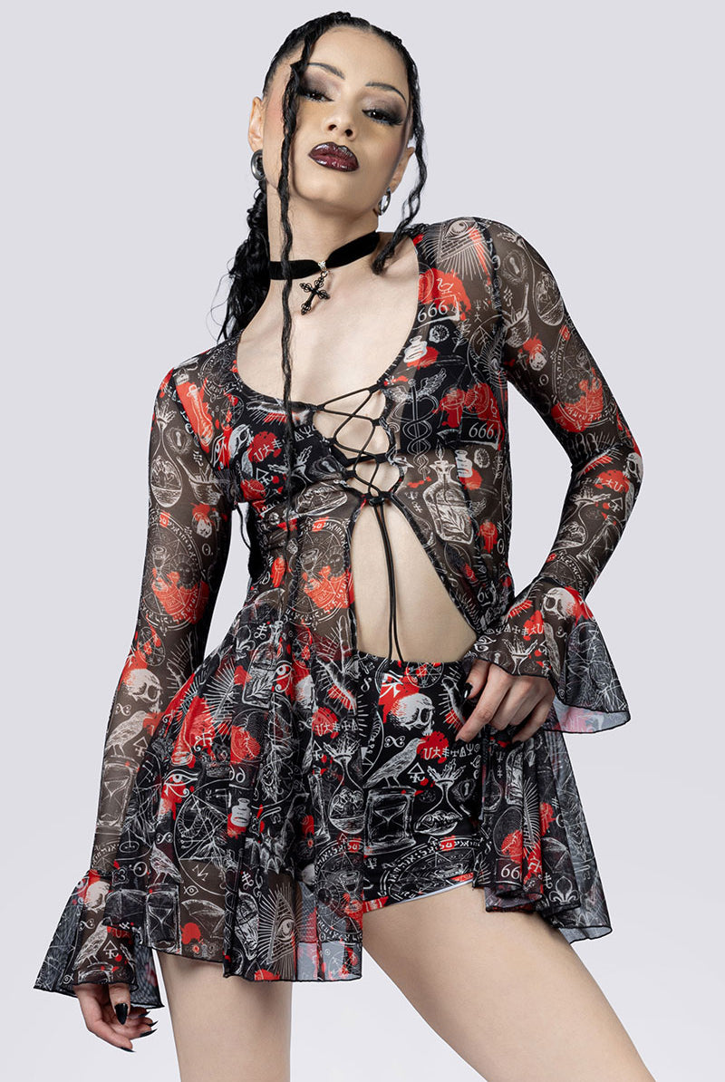 Spellcraft High Waisted Shorts Set Close Up Front Goth Clothing