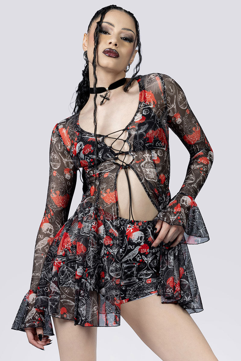 Spellcraft High Waisted Shorts Set Close Up Front Goth Clothing