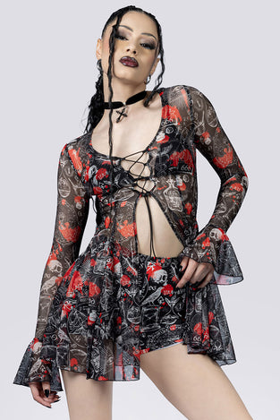 Spellcraft High Waisted Shorts Set Close Up Front Goth Clothing