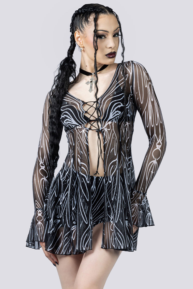 Spellwoven Lace Up Bra Top Close Up Front Goth Clothing