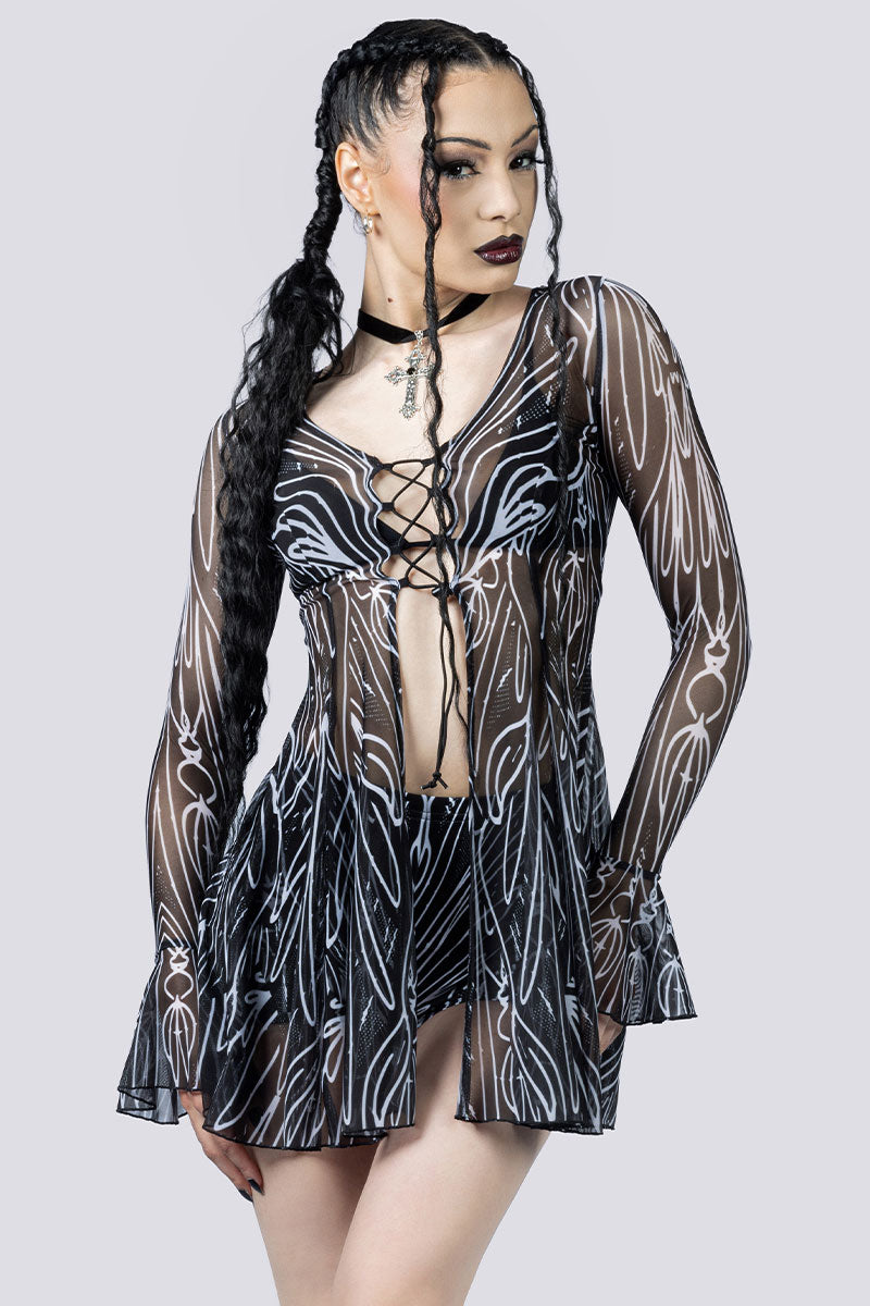 Spellwoven Lace Up Bra Top Close Up Front Goth Clothing