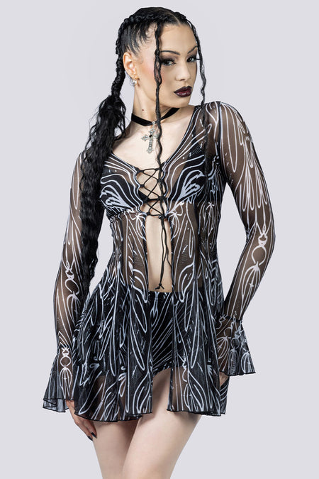 Spellwoven Lace Up Bra Top Close Up Front Goth Clothing