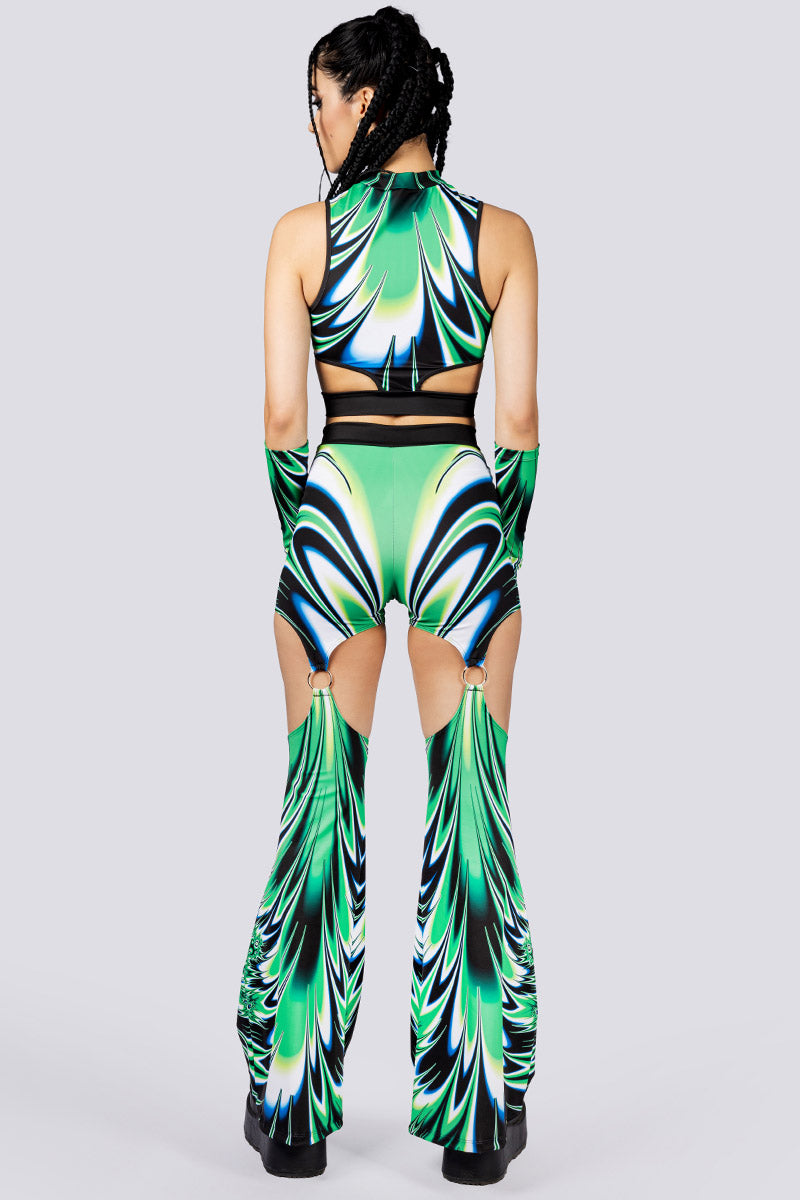 Spiky Succulent O-Ring Flare Pants Back View