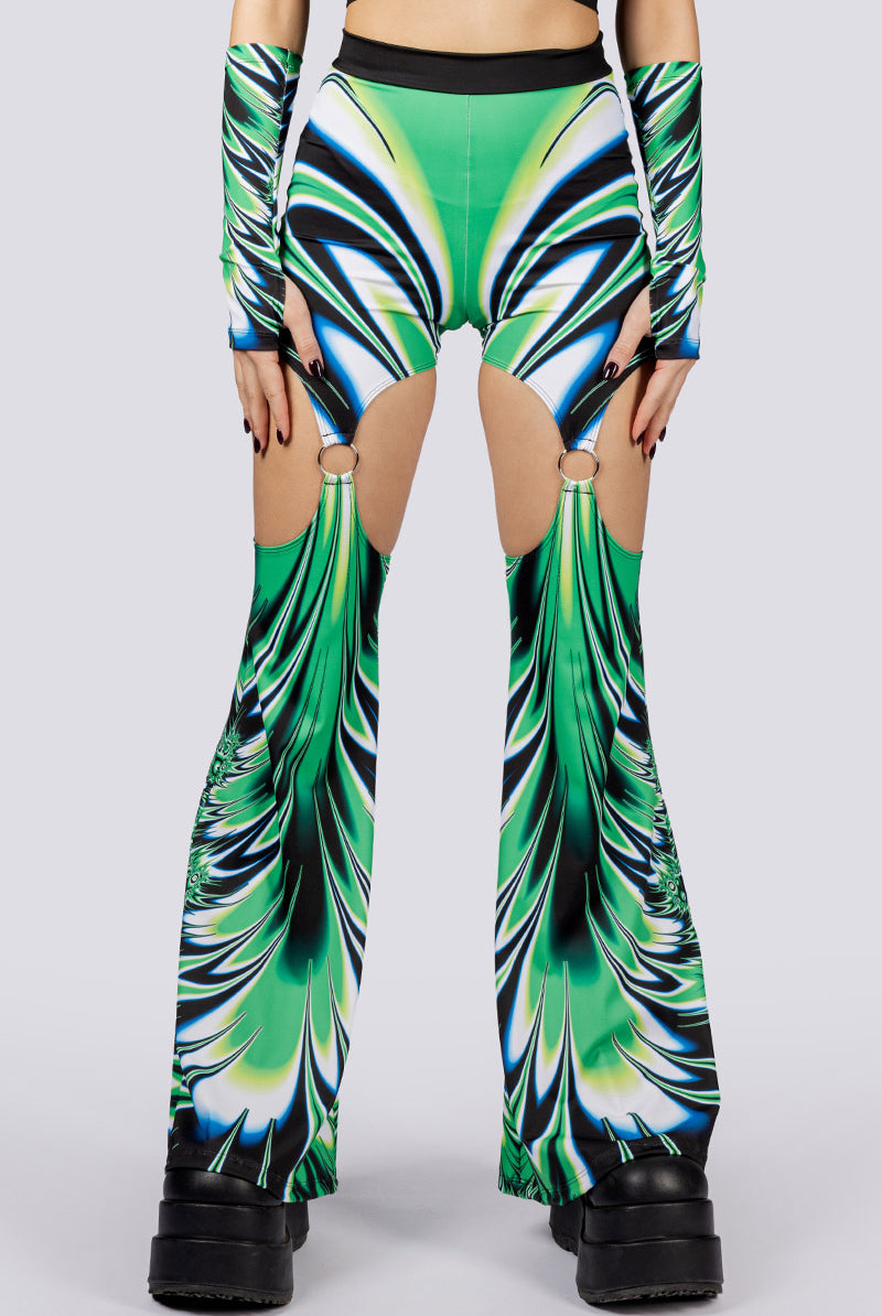 Spiky Succulent O-Ring Flare Pants Close View