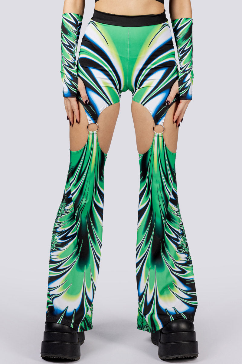 Spiky Succulent O-Ring Flare Pants Close View