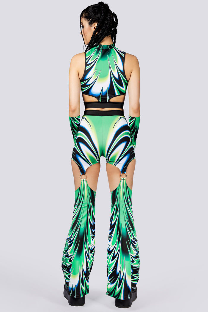 Rave Outfit Spiky Succulent O Ring Flare Pants Set Back View
