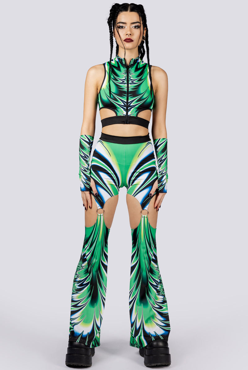 Spiky Succulent O-Ring Flare Pants Set Front View