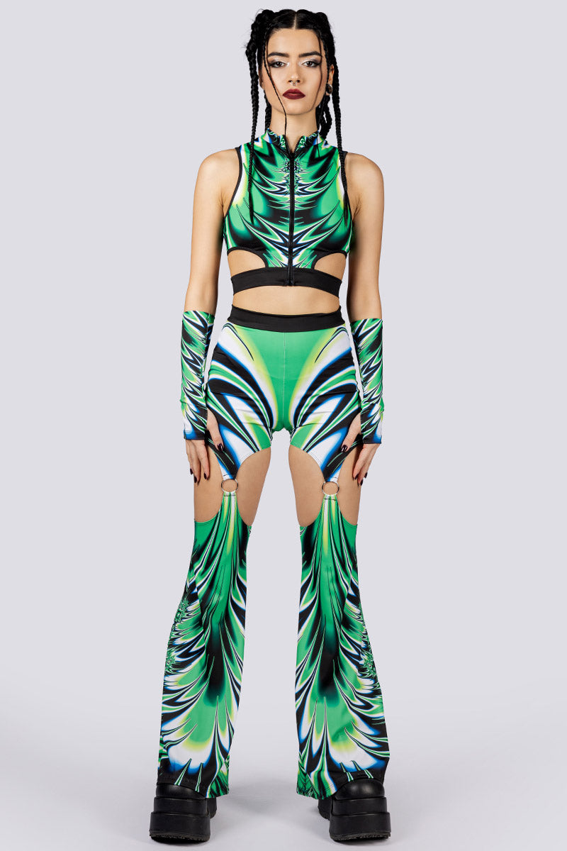 Spiky Succulent O-Ring Flare Pants Set Front View