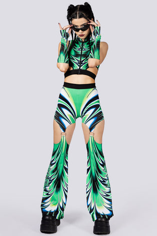 Rave Outfit Spiky Succulent O Ring Flare Pants Set Full View