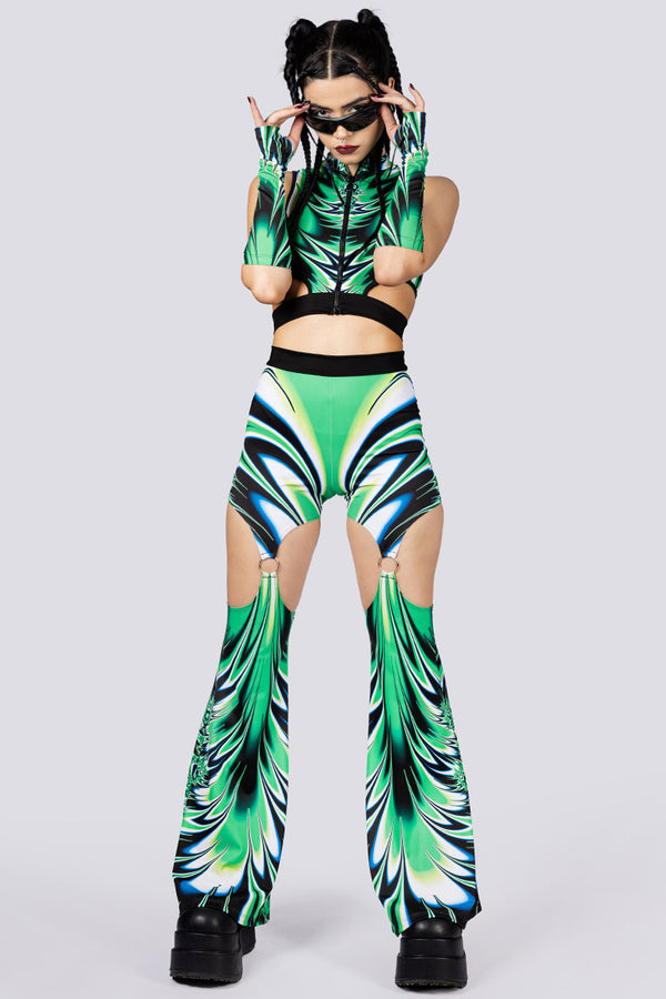 Rave Outfit Spiky Succulent O Ring Flare Pants Set Full View