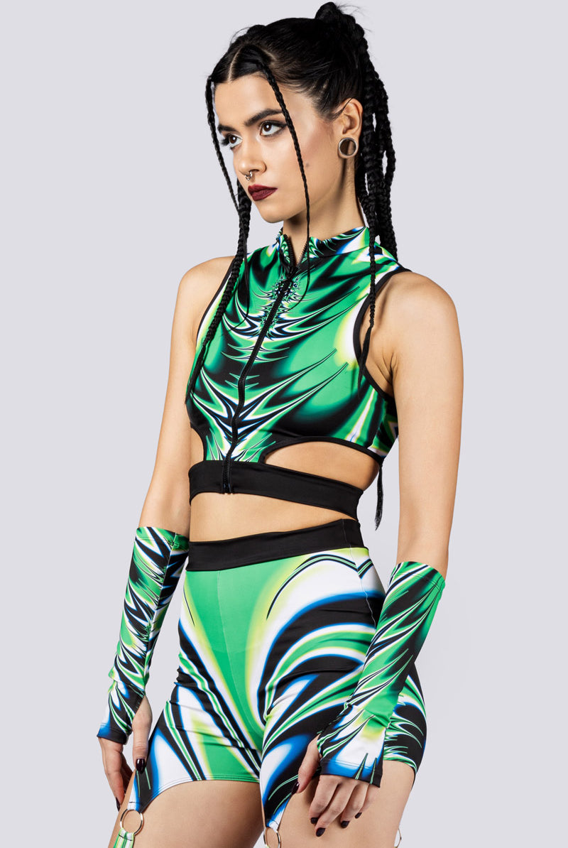 Spiky Succulent O-Ring Flare Pants Set Side View