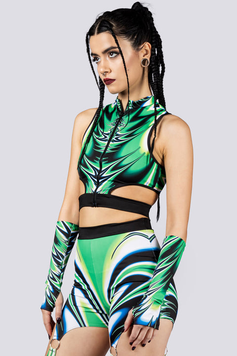 Rave Outfit Spiky Succulent O Ring Flare Pants Set Side View