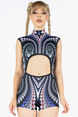 Rave Outfit Spiral Trap High Neck Sleeveless Bodysuit Front View