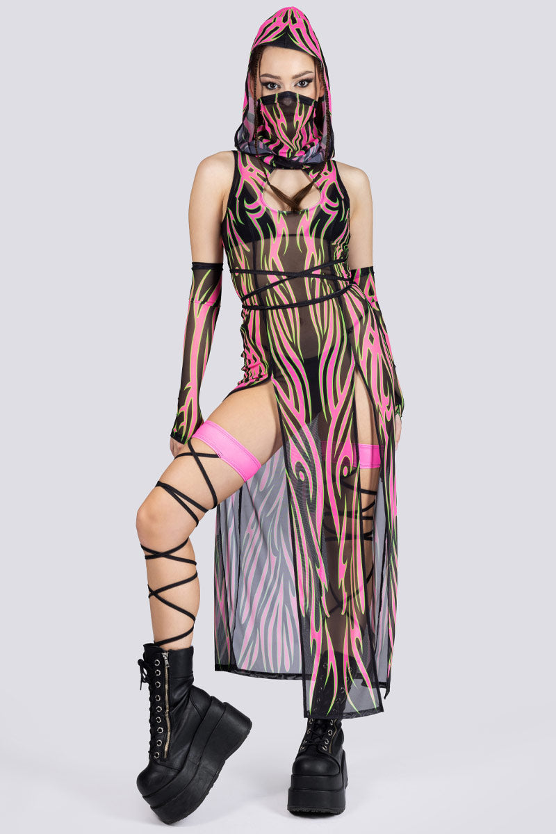 Spirit Dancer Hooded Mesh Dress