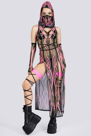 Rave Outfit Spirit Dancer Hooded Mesh Dress
