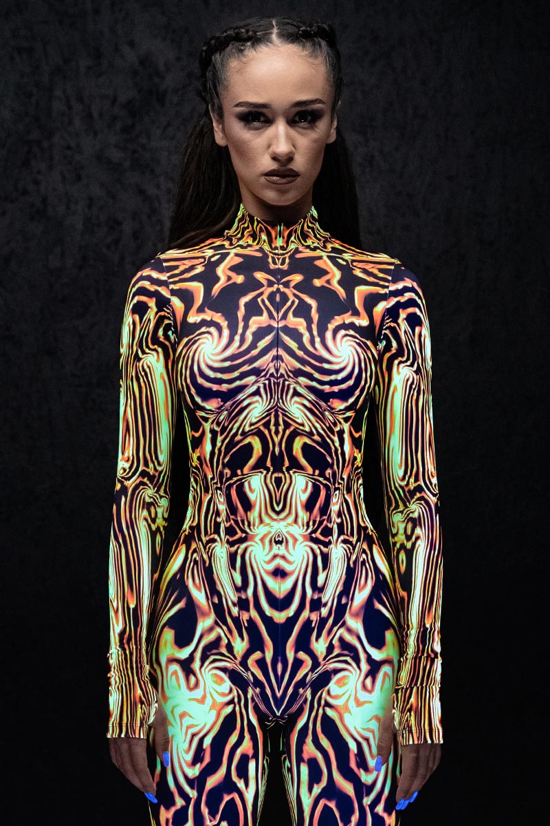Costume Exploding Wave Red Orange Starburst Sci-fi Costume for Halloween & Rave | Devil Walking