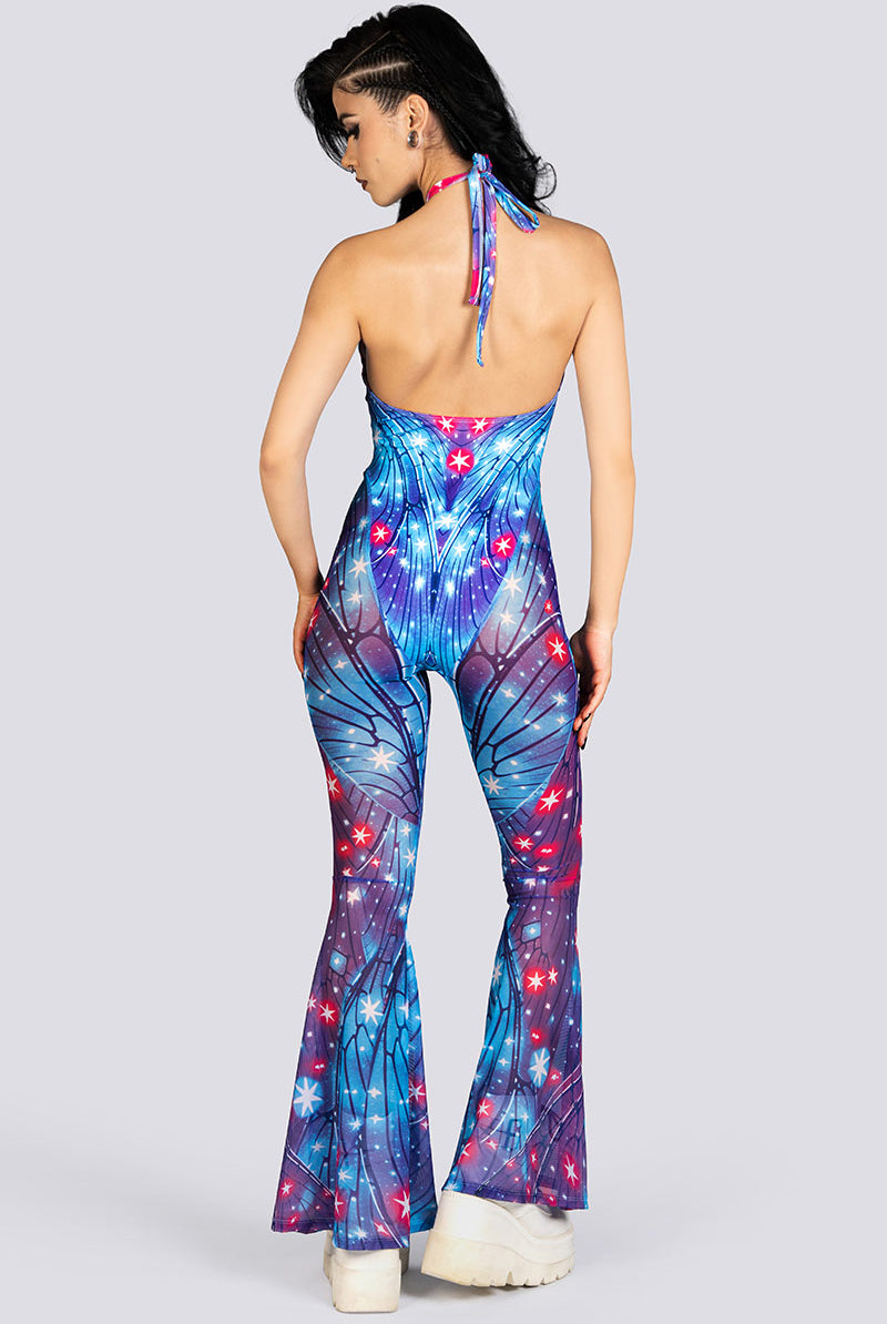 Stardust Fairy Bell Bottom Mesh Jumpsuit Rave Halloween Wear