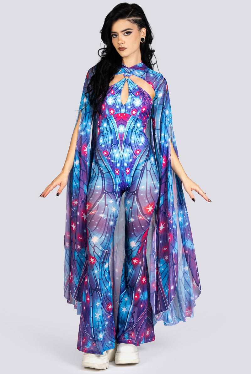 Stardust Fairy Bell Bottom Mesh Jumpsuit Rave Halloween Outfit